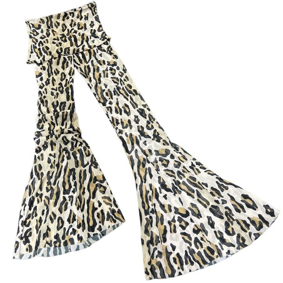 We are HAH Pants - We are HAH Leopard Print Animeow Sheer Mesh Flare Pants